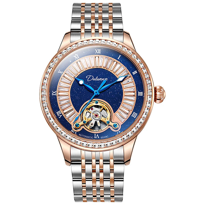 Montre Homme Tourbillon Automatique Mécanique – Cadran Strass Lumineux Sport Étanche Acier