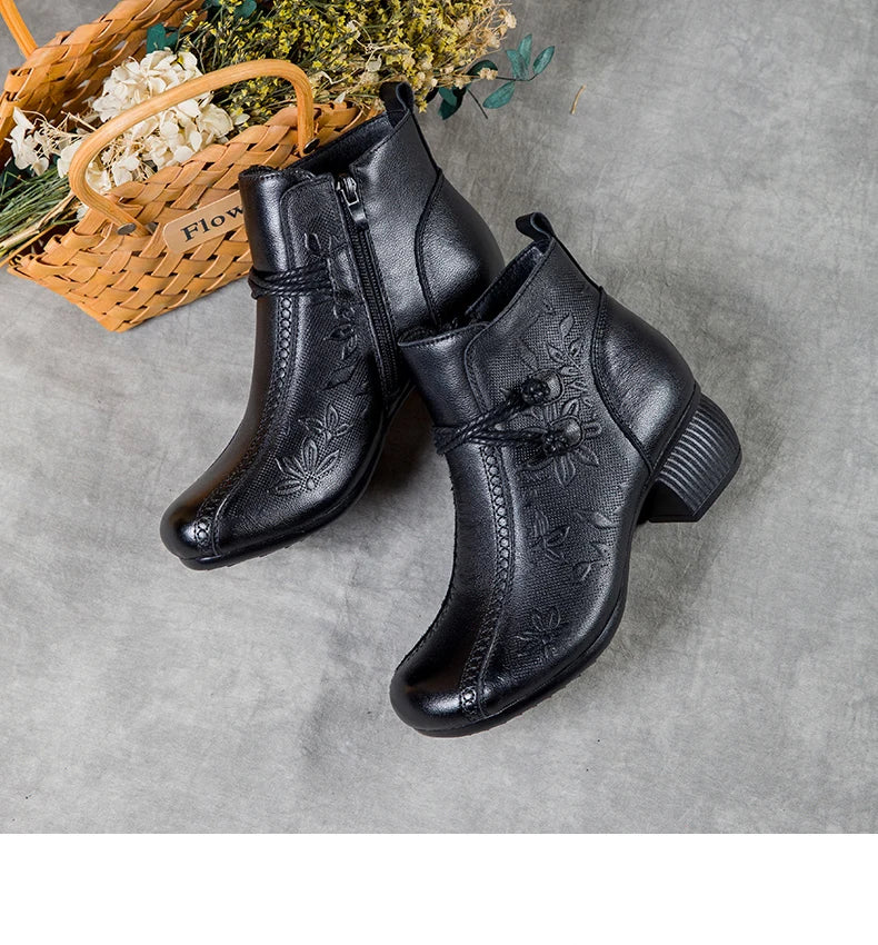 GKTINOO Bottines Cuir Véritable Talon Épais 2026 – Zip Retro Fait Main Automne Hiver