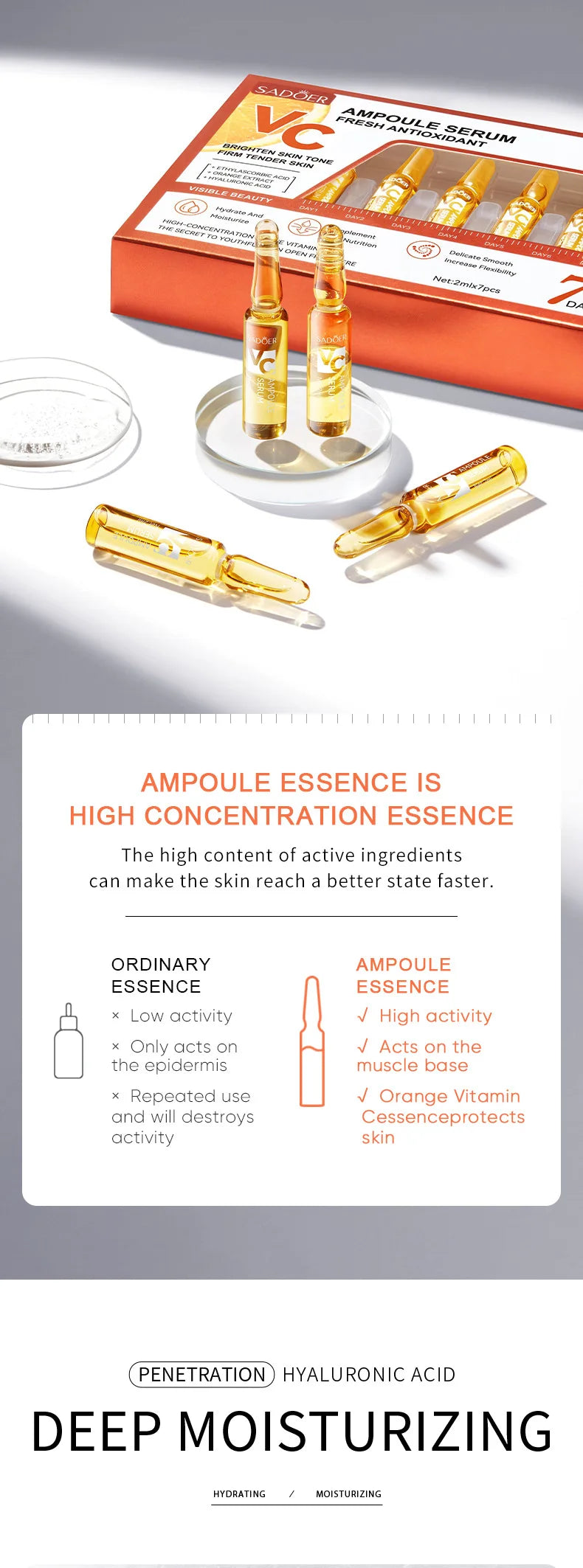 Sérum Ampoule Vitamine C – Éclat, Hydratation & Réparation Peau | Lissant & Unificateur de Teint | Soin Visage Skincare