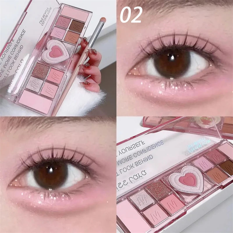 Palette Fards À Paupières 12 Couleurs Coeur Rose – Tons Froids Mat & Brun | Maquillage Coréen Naturel
