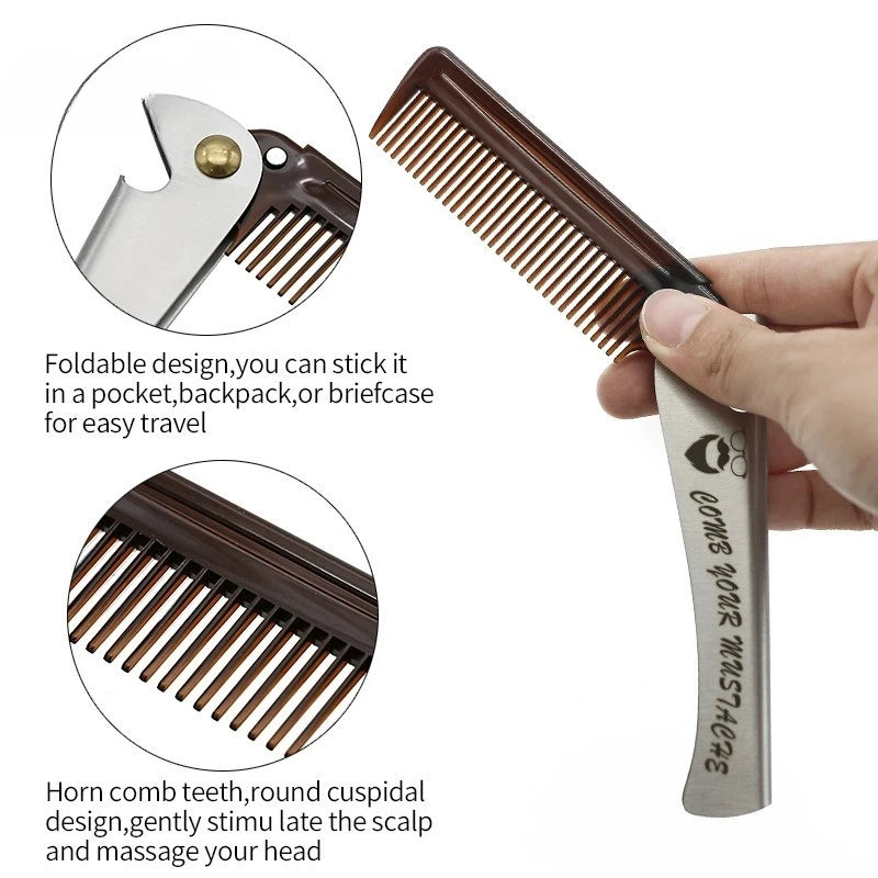 Peigne Pliable Barbe Moustache Massage – Brosse Cheveux Pocket Clip Fait Main Unisexe