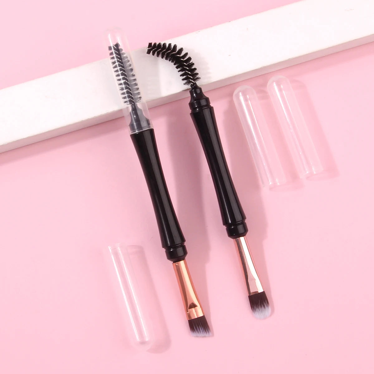 Mini Pinceau Double Embout Fards & Eyeliner – Couvercle Anti-Poussière | Microbrush Cils & Sourcils Portable