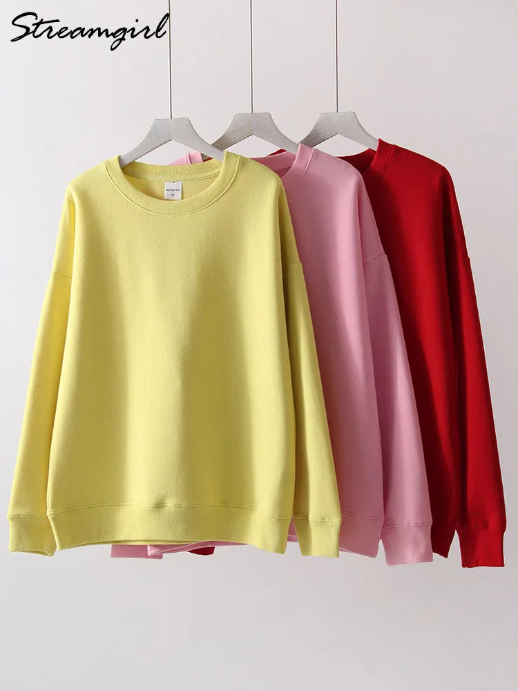 Sweat Col Rond Oversize Femme – Comfort Colors Rose Jaune Blanc Coton Automne Hiver