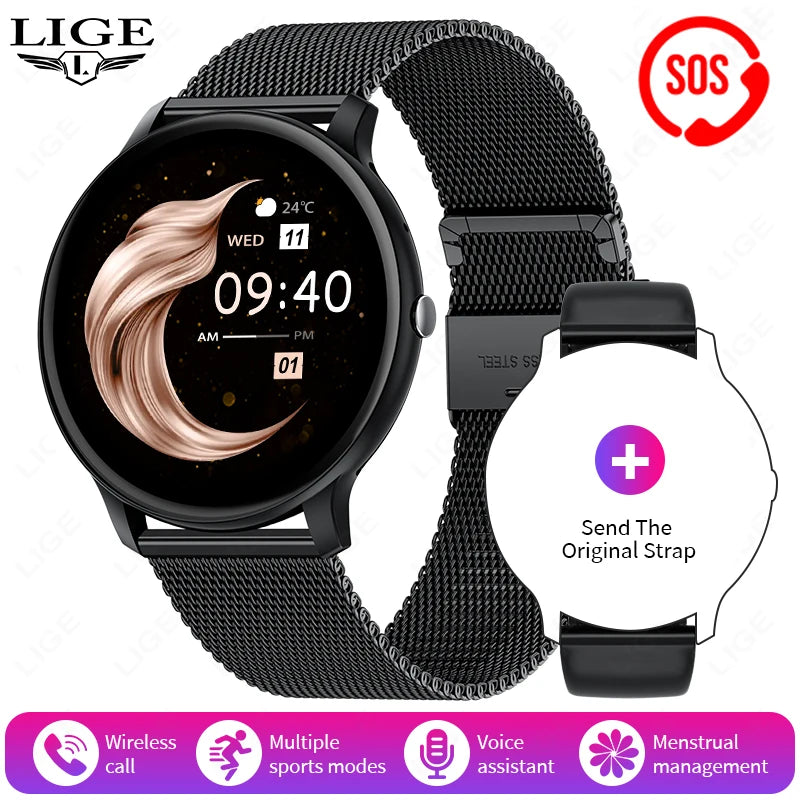 Unisex Smartwatch 1,39" Anrufe Nachrichten Sport Kalorien Wetter DIY Zifferblatt anpassbar Herren Damen Wasserdicht | Premium Multifunktions-Unisex-Smartwatch