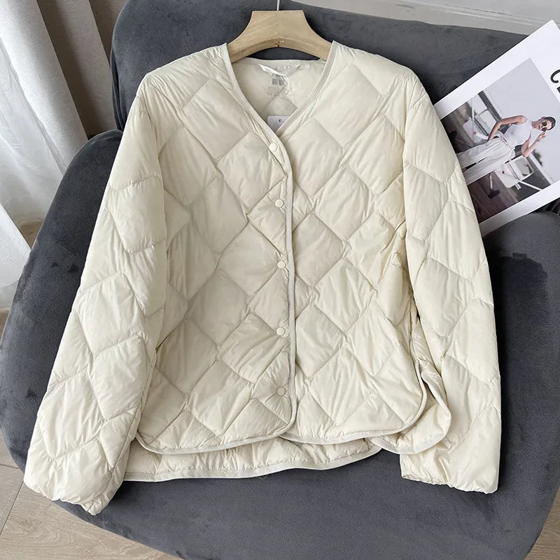 Doudoune Ultra-Légère Sans Col 90% Duvet de Canard Femme - Manteau Casual Automne Hiver | Janveny