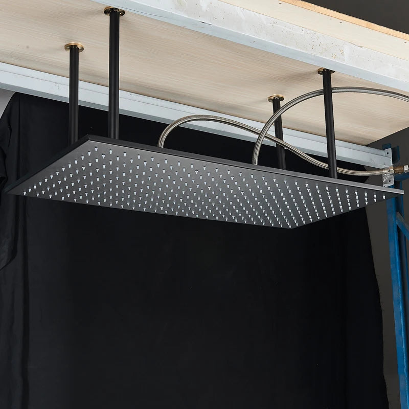 Shinesia Système Douche Pluie LED Plafond 40x80cm – Cascade & Pluie, Noir ou Or Brossé | Douche Luxe Salle de Bain