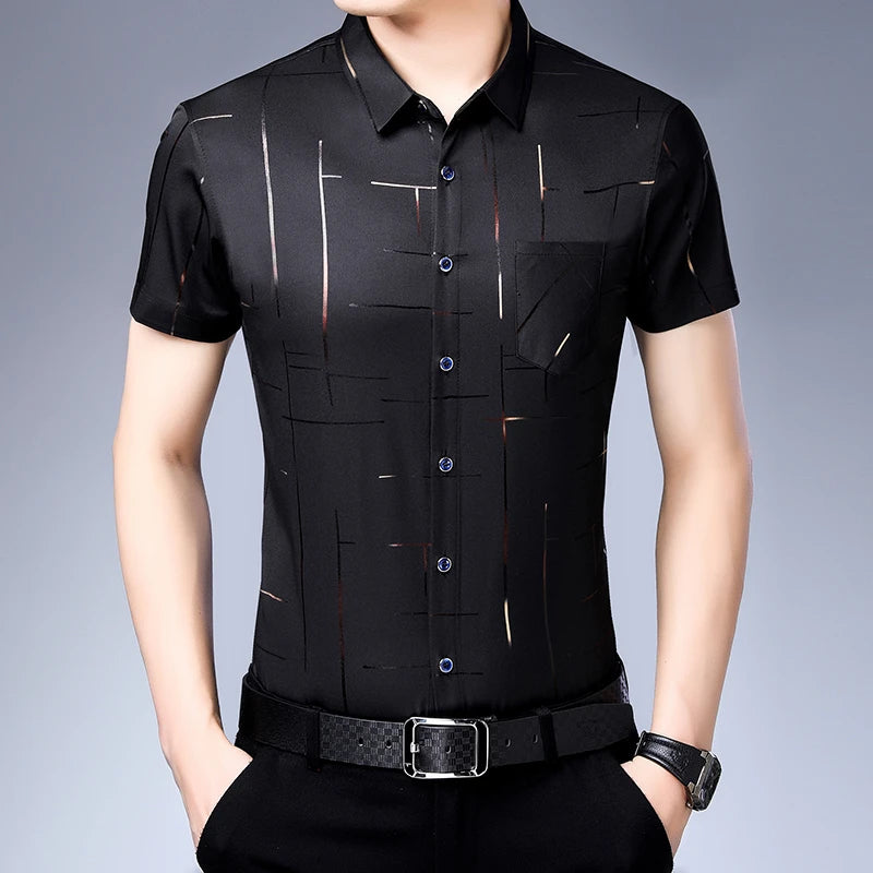 Chemise Homme Business Casual Manches Courtes Sans Repassage Anti-Froissé Confortable Polyvalente Élégante Intemporelle Fashion – Chemise Premium Sans Repassage Anti-Froissé Business Casual | Mode Homme Business Premium