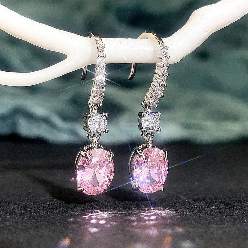 Boucles d'Oreilles Zircon Rose Korean Silver 2026 – Clous Luxe Fashion Bijou Cadeau Femme
