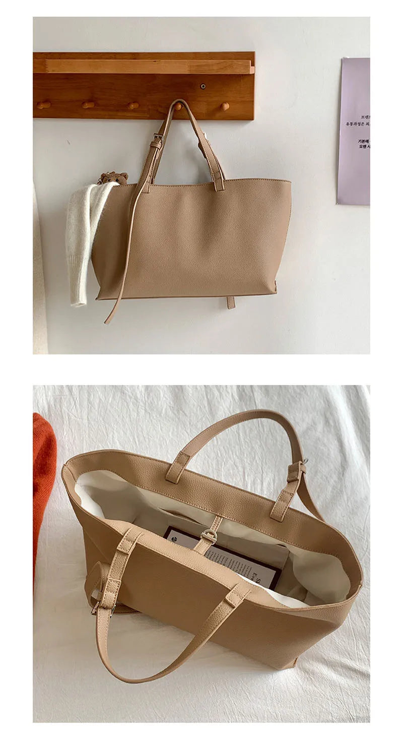 Tote Bag Femme Cuir PU Souple – Grand Sac Cabas Épaule Shopping Casual Qualité Premium