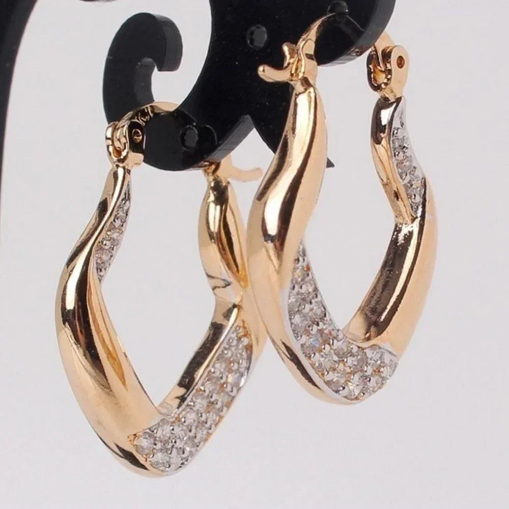 Créoles Luxe Pavées Zircon Couleur Or — Boucles d'Oreilles Femme Élégantes