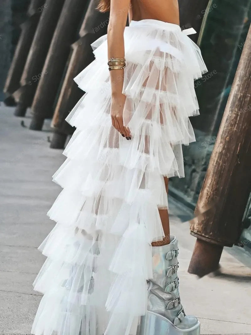 Jupe Longue Tulle Blanc À Volants Femme – Mesh Transparent Détachable | Maxi Plage Mariée Été