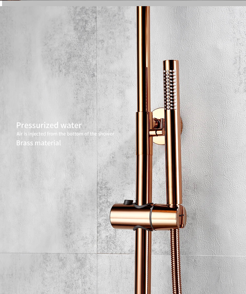 Ensemble Douche Thermostatique Mural Rose Gold – Laiton, Pommeau Pluie & Mitigeur | Système Douche Luxe Salle de Bain