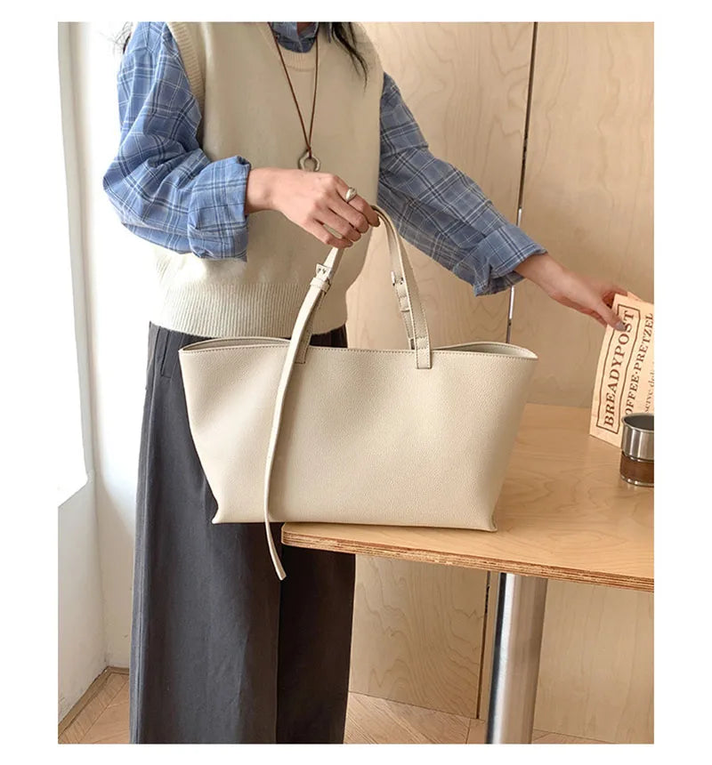 Tote Bag Femme Cuir PU Souple – Grand Sac Cabas Épaule Shopping Casual Qualité Premium
