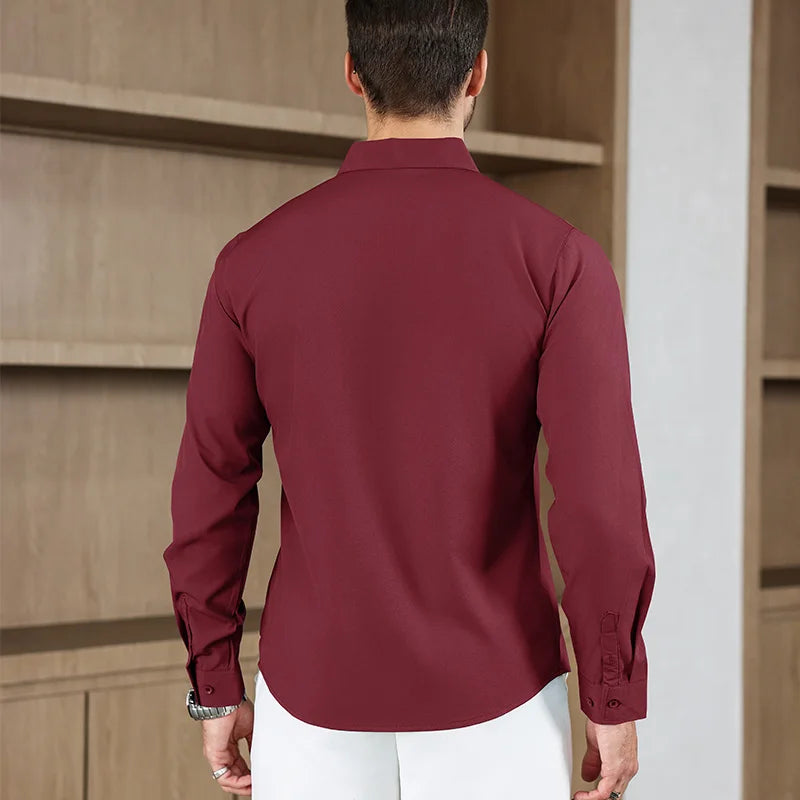 Herren Business Casual Hemd Langarm Einfarbig Bügelleicht – Bequem Ganzjährig Vielseitig | Elegante Herrenmode