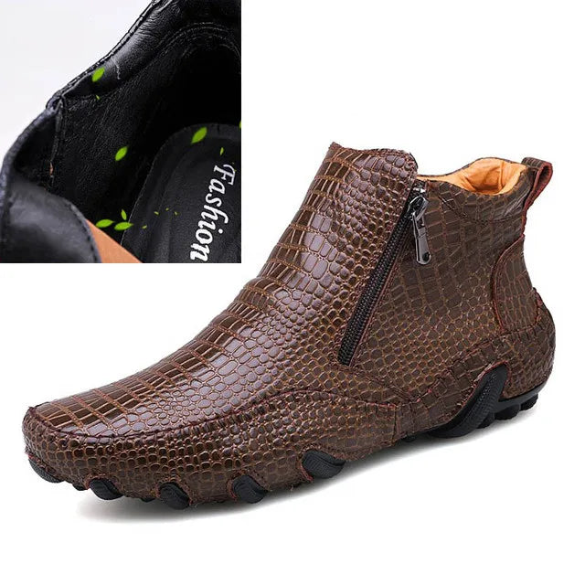 Boots Cuir Véritable Plush Moto Punk Homme – Plateforme Neige Outdoor Travail Printemps
