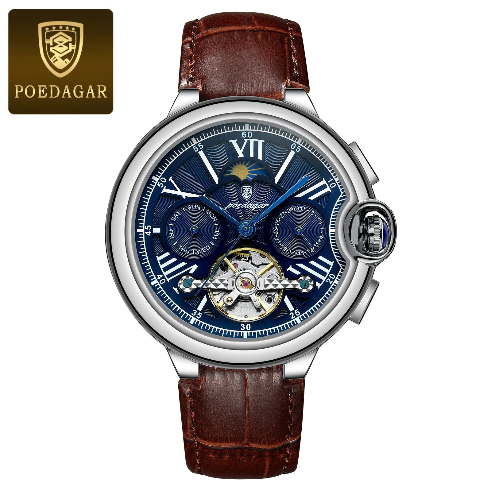 Montre Homme POEDAGAR Tourbillon Automatique Militaire – Acier Date Semaine Étanche
