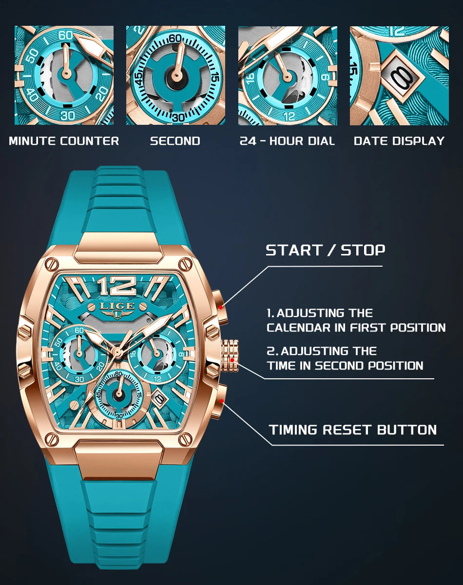 Montre Homme LIGE Sport Quartz Silicone Squelette Lumineux Calendrier – Étanche Outdoor Fashion
