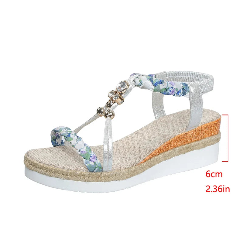 Sandales T-Strap Wedge Mix Color Femme – Bande Élastique Plateforme Bout Ouvert Été