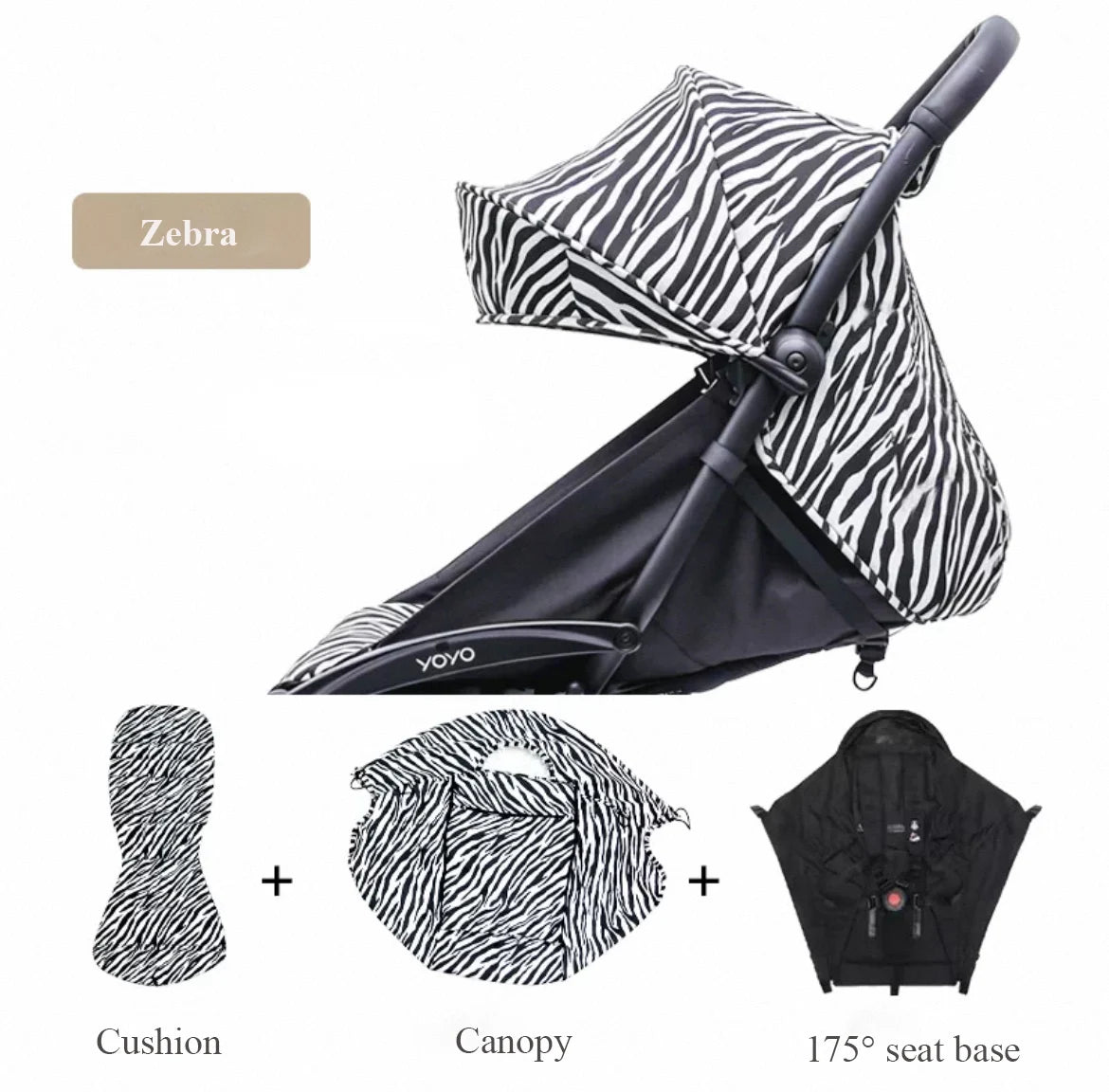 Kit 3 Pièces Accessoires Poussette YOYO/Yoya – Canopy 175° + Housse Siège + Matelas Ajustable Anti-UV