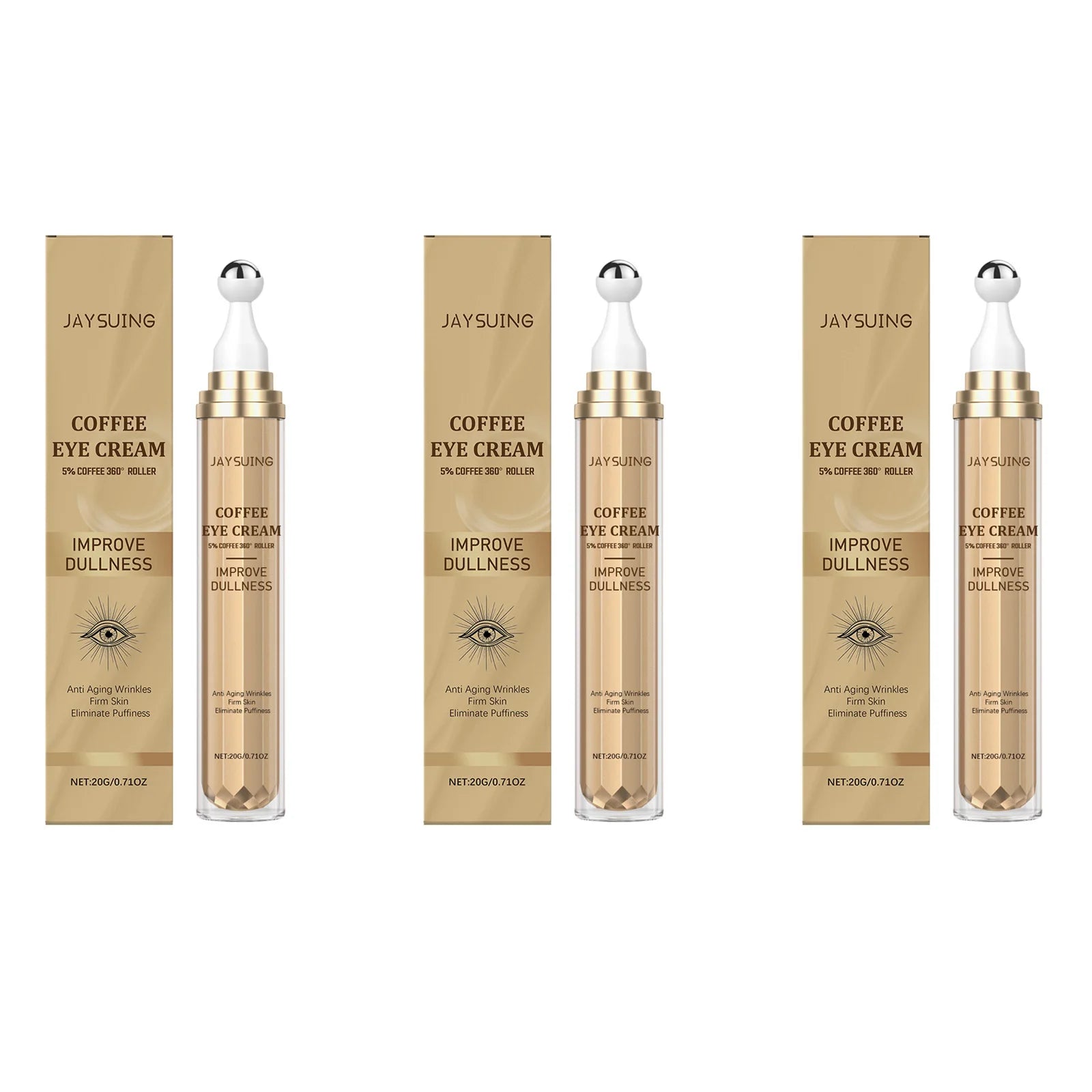 Crème Contour des Yeux Caféine – Anti-Cernes Poches Ridules Liftant Roller Massage