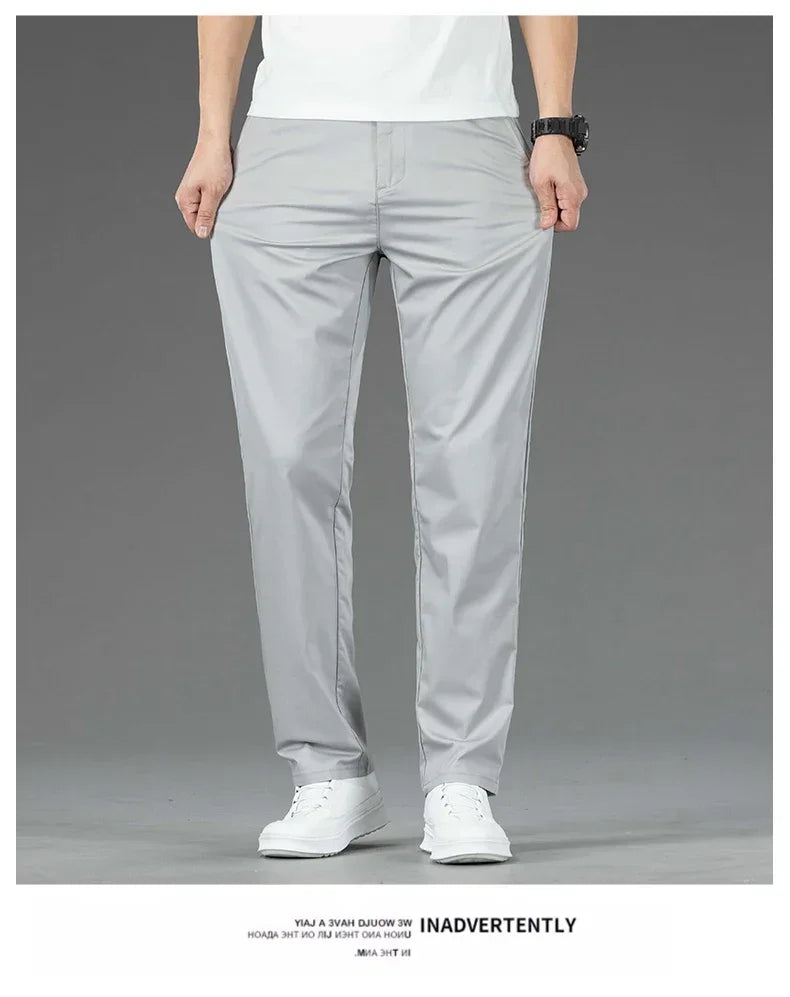 Pantalon Homme Bambou Été Slim Stretch – Léger Business Casual Formel Droit | Noir Gris Kaki | Mode Homme Premium