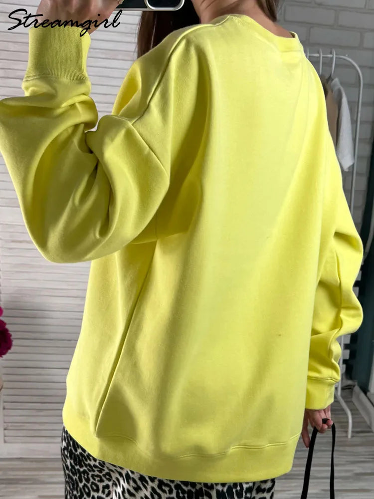 Sweat Col Rond Oversize Femme – Comfort Colors Rose Jaune Blanc Coton Automne Hiver
