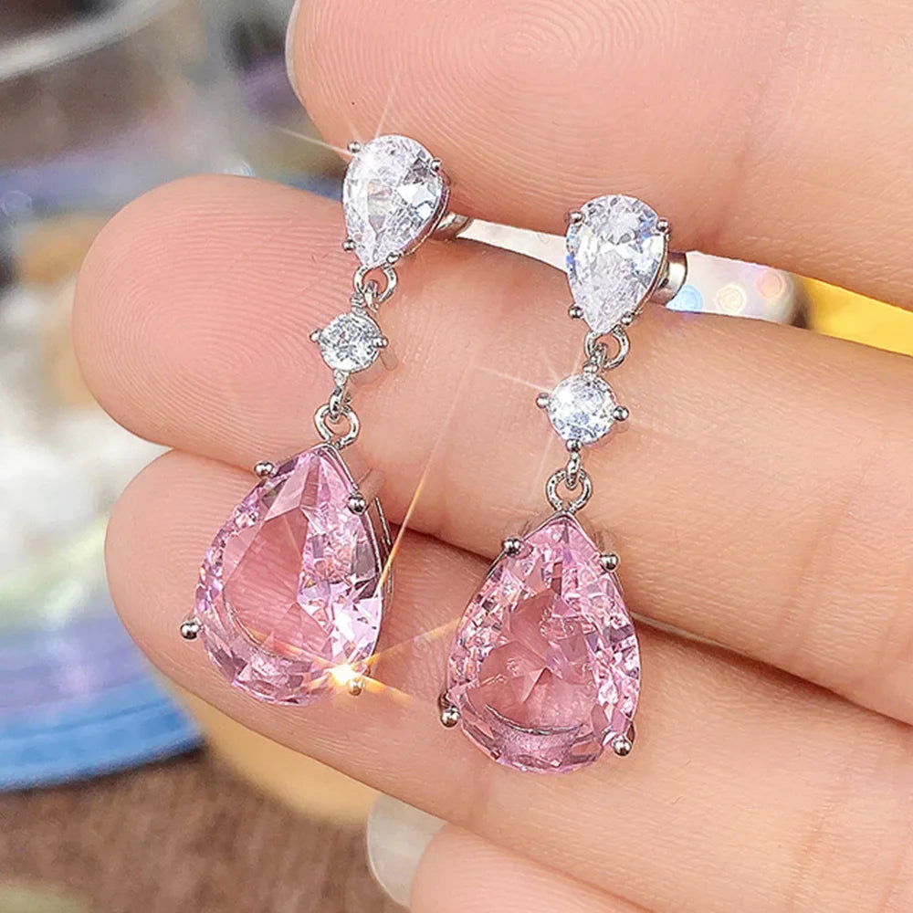 Boucles d'Oreilles Zircon Rose Korean Silver 2026 – Clous Luxe Fashion Bijou Cadeau Femme