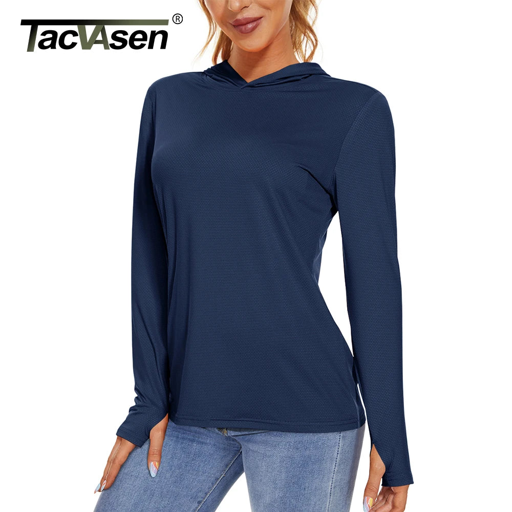 T-Shirt Anti-UV UPF 50+ À Capuche Manches Longues Femme - Pêche, Randonnée & Sport Outdoor | TACVASEN