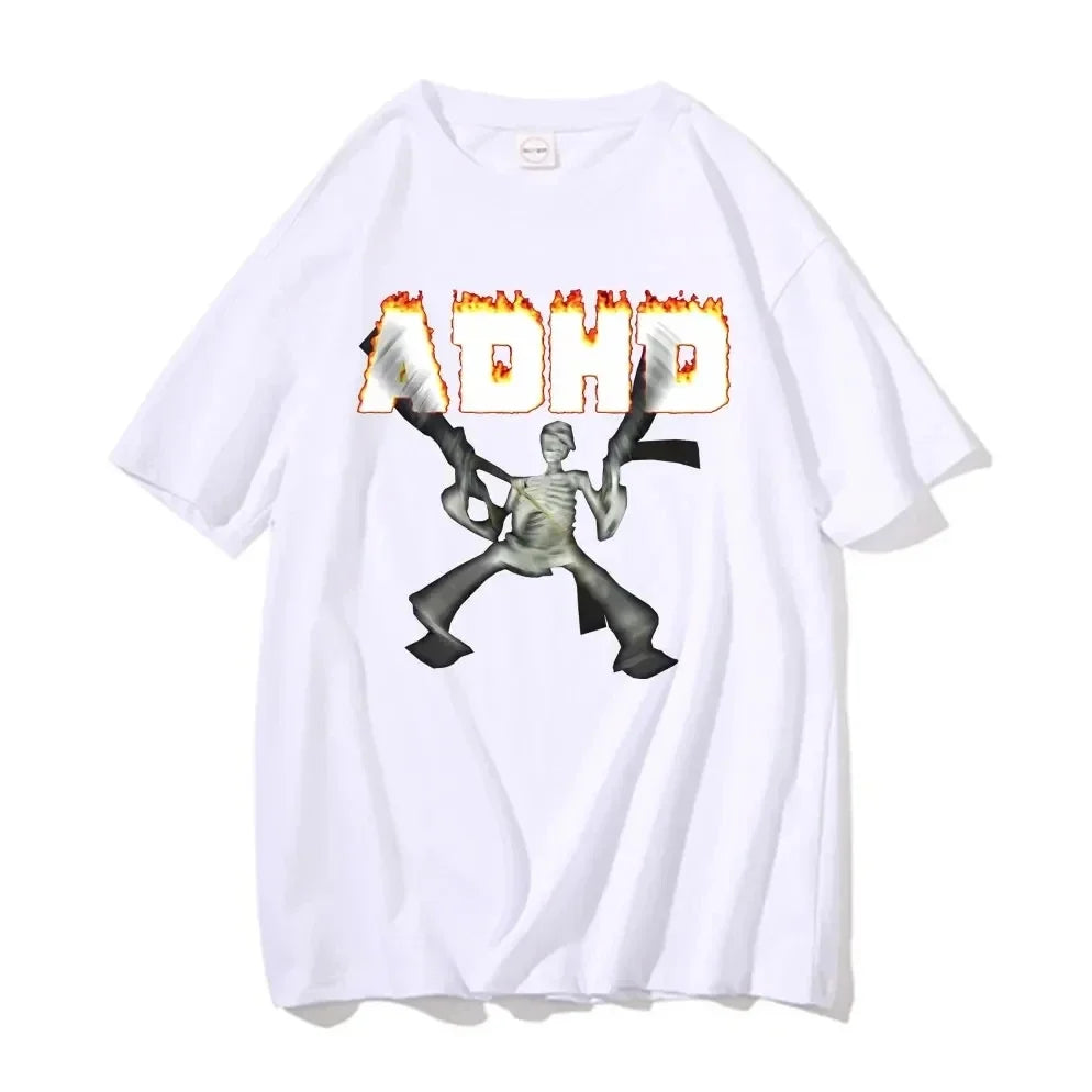 T-Shirt Squelette ADHD Meme Unisexe – Vintage Humour Horror Skull Oversize Hip Hop Été Homme & Femme | Streetwear Funny