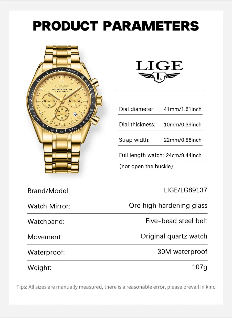 Herrenuhr LIGE Luxus Fashion Quarz – Edelstahl Leuchtend Wasserdicht Trendig
