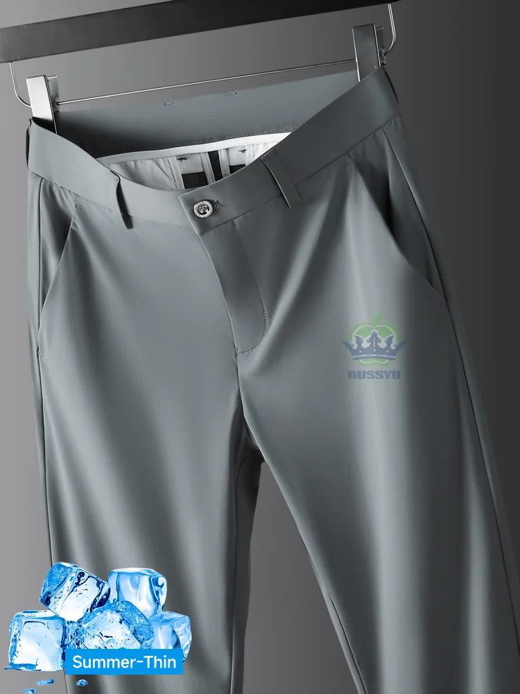 Pantalon Homme Soie de Glace Stretch Été Grande Taille – Ceinture Élastique Business Formel Jusqu'à 40 | Mode Homme Premium