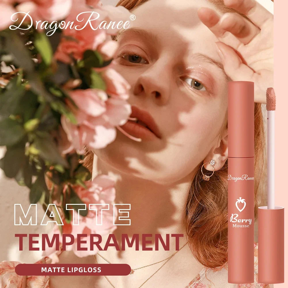 Gloss Lèvres Mat 12 Couleurs Berry Mousse – Glaçure Velours Waterproof Longue Tenue | Rouge à Lèvres Sexy Cosmétique