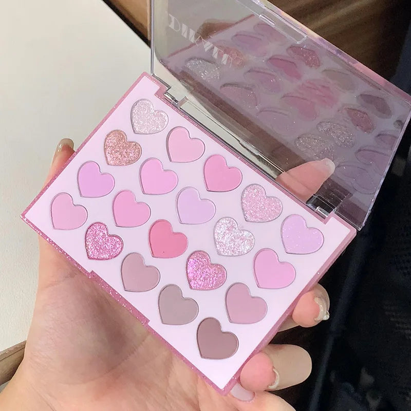 Palette Fard à Paupières 20 Couleurs Forme Cœur Sweet Pink – Perle Glitter Violet & Rose | Blush Illuminateur Coréen