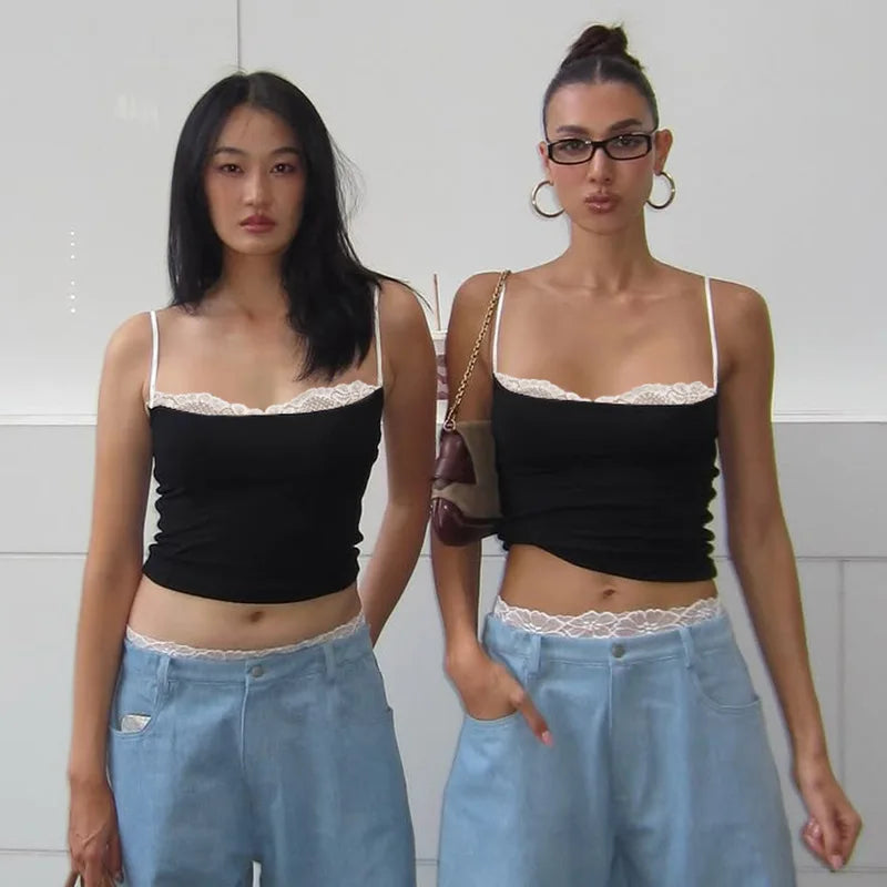 Crop Top Camisole Dentelle Dos Nu Femme – Sans Manches Style Coquette | Streetwear Été Club