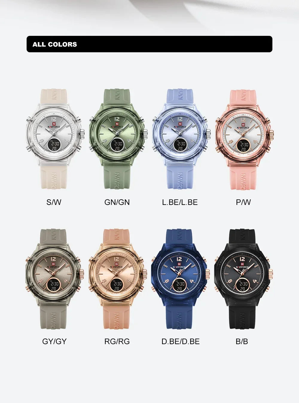 Montre Femme NAVIFORCE NF7109 Quartz Double Affichage – Silicone Lumineuse Étanche Fashion