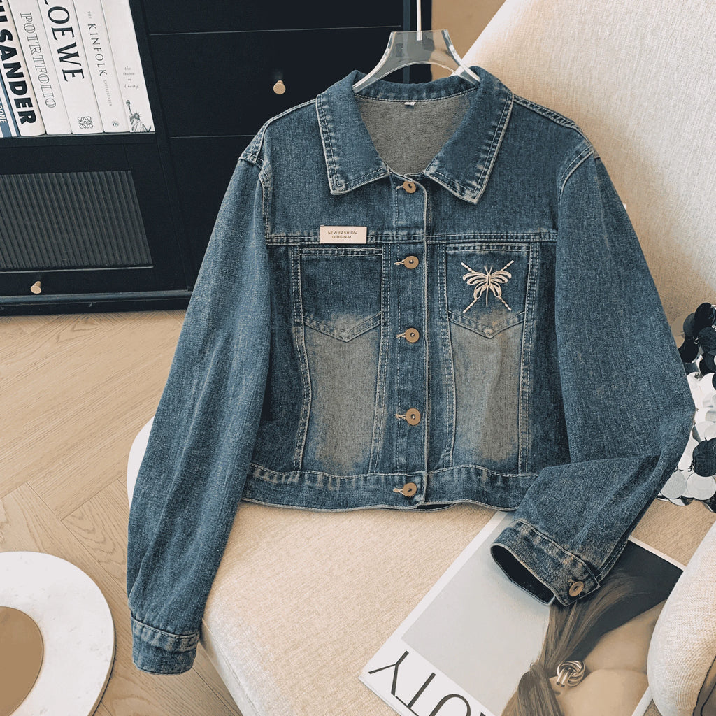 Veste Courte Femme Denim Bleu Col Rond Poches Style Coréen Ample – Mode Chic & Classique | Automne