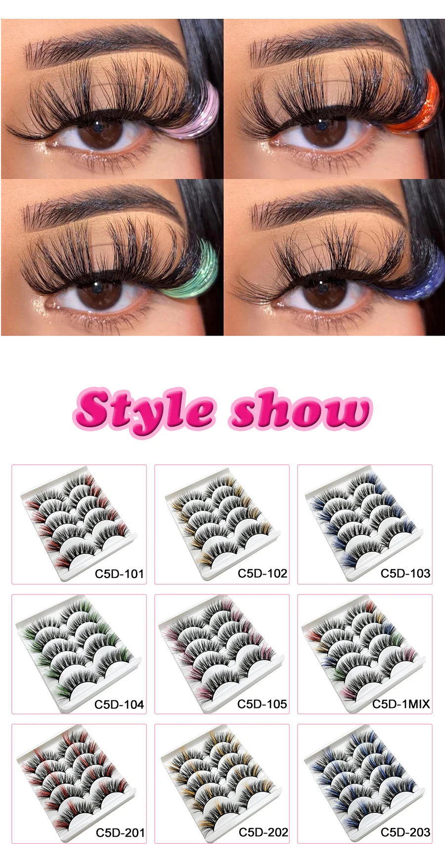 Faux Cils 3D Mink Colorés – Lot 5 Paires Fluffy | Rose, Bleu, Rouge | Maquillage Festif