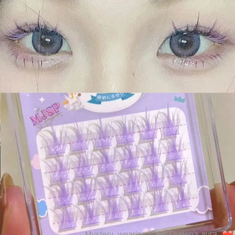 Clusters Cils Colorés Manga Rose Blanc Bleu Violet – Faux Cils Naturels Longs Faux Bouquets | Maquillage Wholesale