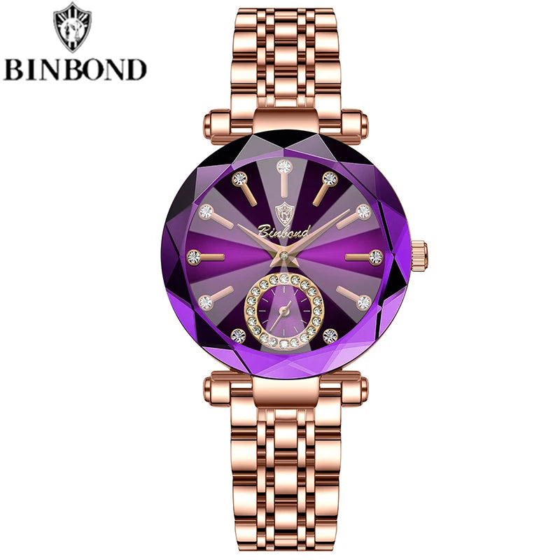 Montre Femme Luxe BINBOND Diamant Cœur de l'Océan Quartz – Lumineuse Étanche Élégante