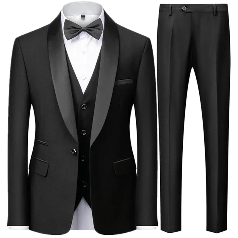 Costume Homme 3 Pièces Noir Slim Fit Blazer Veste Pantalon Gilet Grande Taille Mariage Cérémonie Soirée Automne Élégant – Ensemble Costume Premium | Mode Homme Habillé Premium
