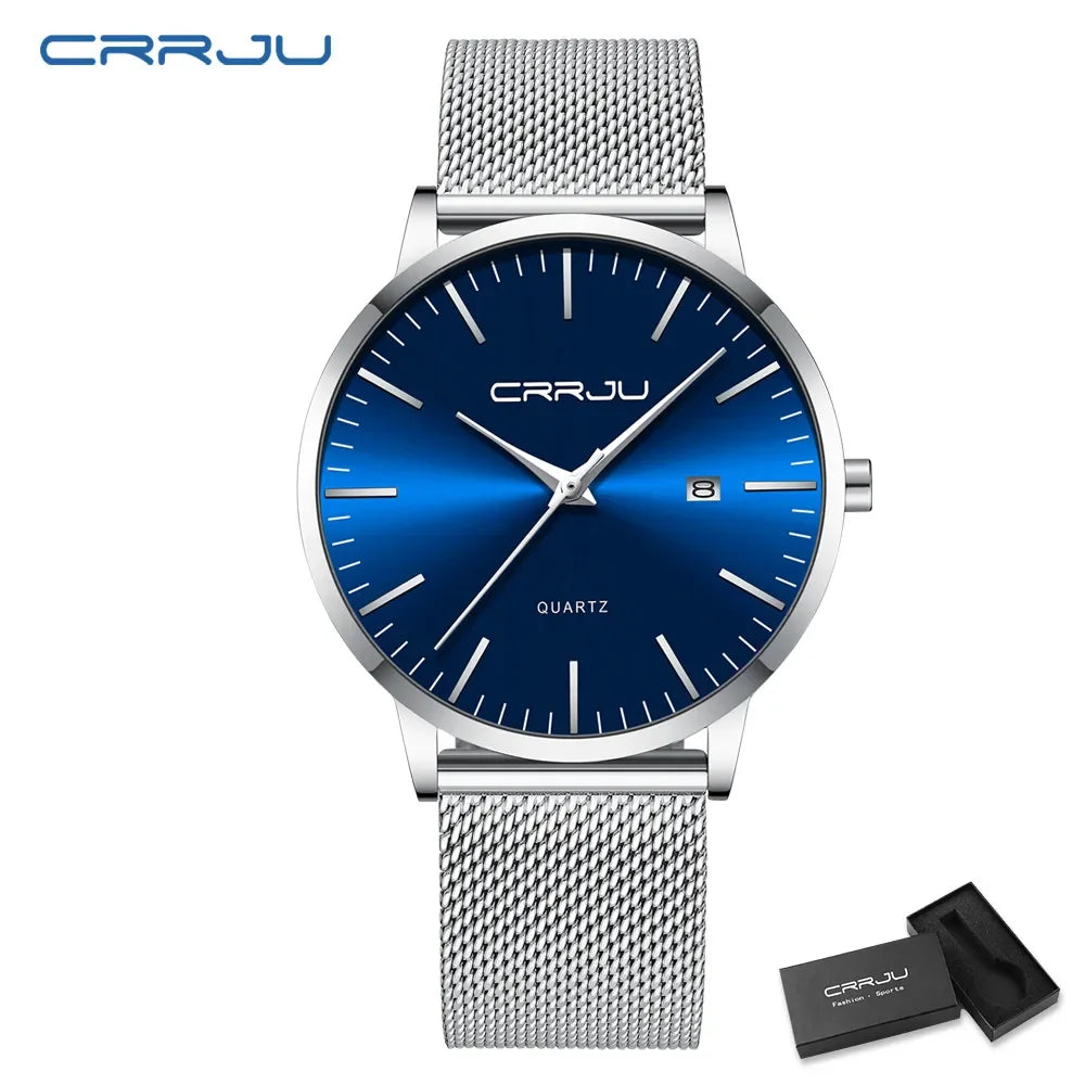 Montre Homme Acier 40mm Ultra-Slim 7mm Maille Métallique – Automatique Minimaliste Classique