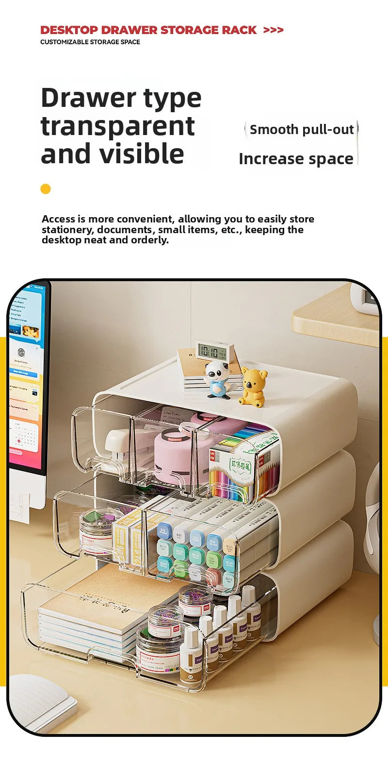 Boîte Rangement Bureau Tiroirs – Cosmétiques Papeterie Organisateur Multifonction