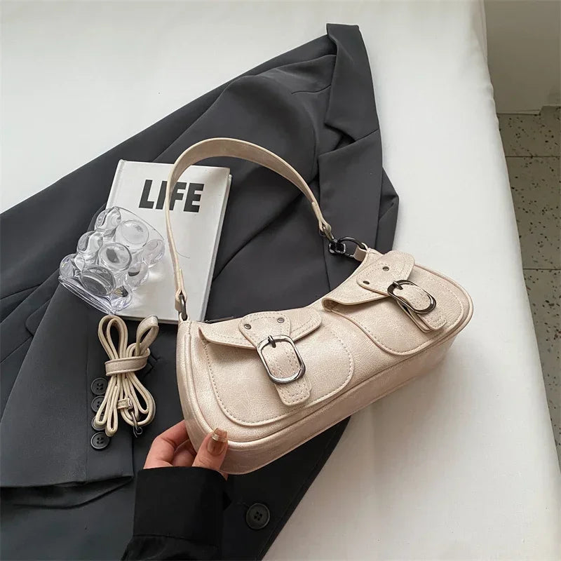 Sac Épaule Femme Cuir PU Double Poches Tendance 2025 – Sac Crossbody Underarm Chic