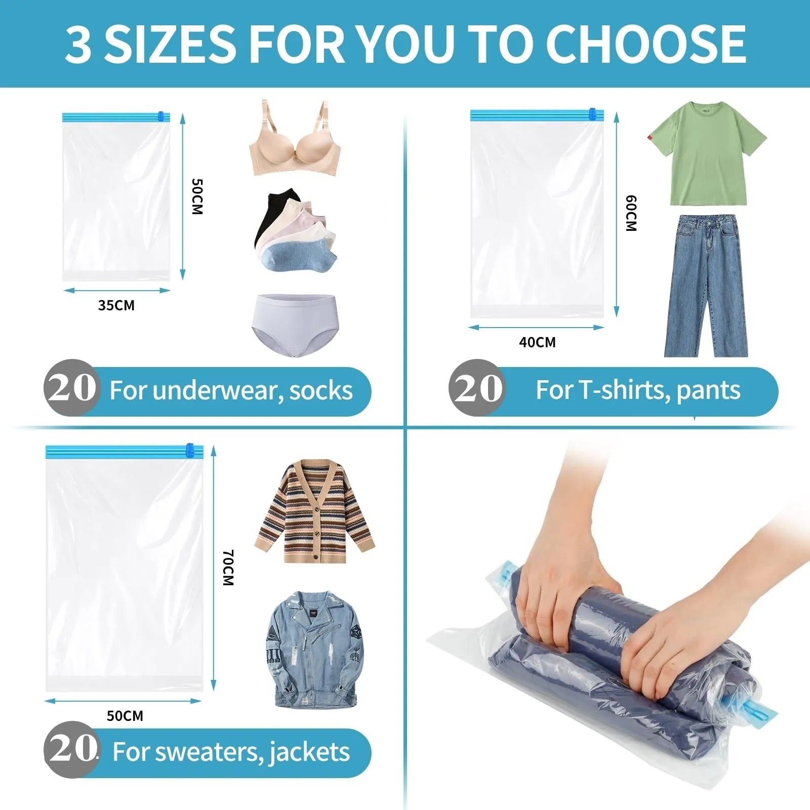 Sacs de Rangement Compressibles Roll-Up – Organisateur Valise Voyage Croisière Maison