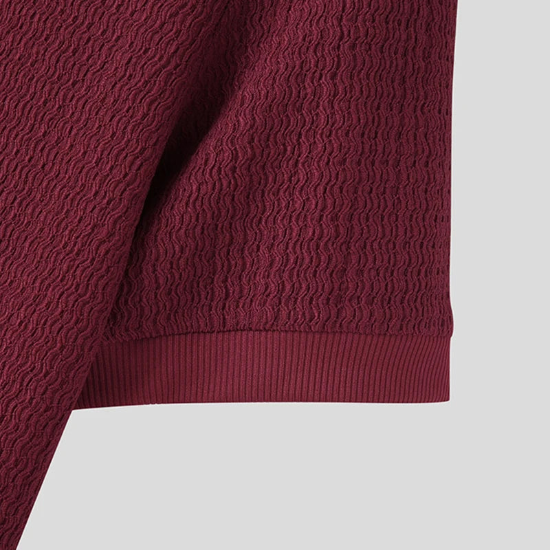 T-Shirt Homme Moulant Col Haut Texturé Couleur Unie Manches Courtes Style Coréen K-Fashion Streetwear Casual Été | Tee Shirt Col Haut K-Fashion Premium