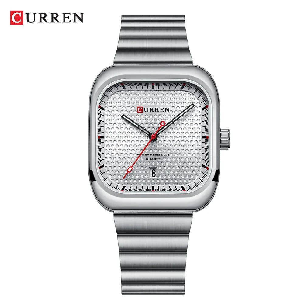 Montre Homme CURREN Carrée Business Quartz – Bracelet Acier Inoxydable Date Automatique