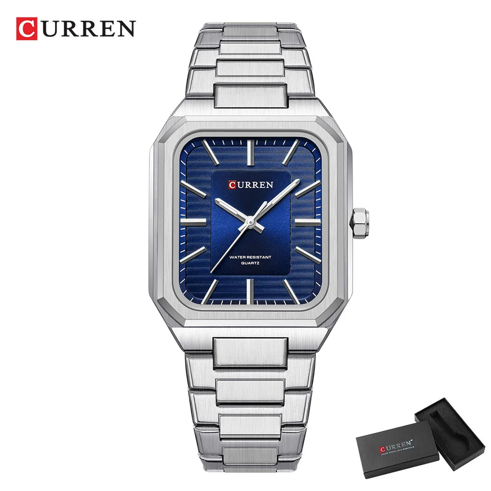 Montre Homme CURREN Vintage Rectangle Acier Inoxydable Quartz Lumineux Étanche – Style Rétro Chic