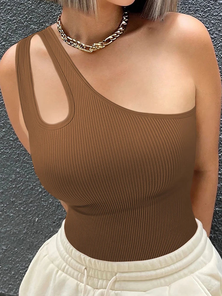 Body Yoga Femme Une Épaule – Gainant, Sexy & Respirant | Fitness, Workout & Yoga | Couleur Unie Sans Manches