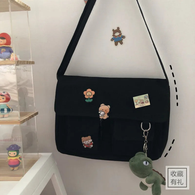 Sac Messenger Femme Toile Imprimée – Satchel Bandoulière Casual Fille École Mode