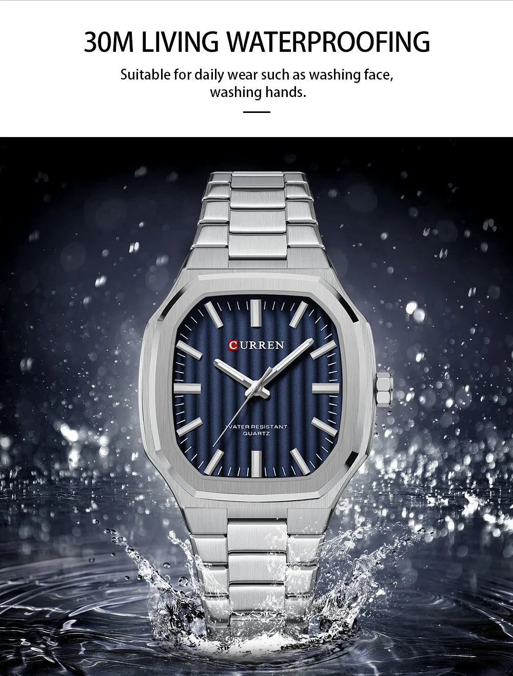 Montre Homme CURREN Business Carré Quartz – Acier Inoxydable Lumineux Étanche Classique